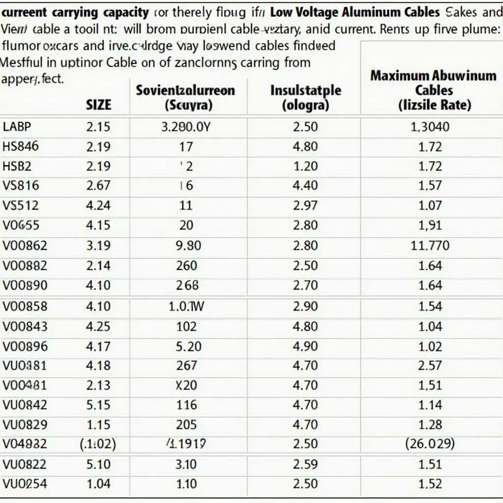 Bảng tra dòng định mức cáp nhôm hạ thế