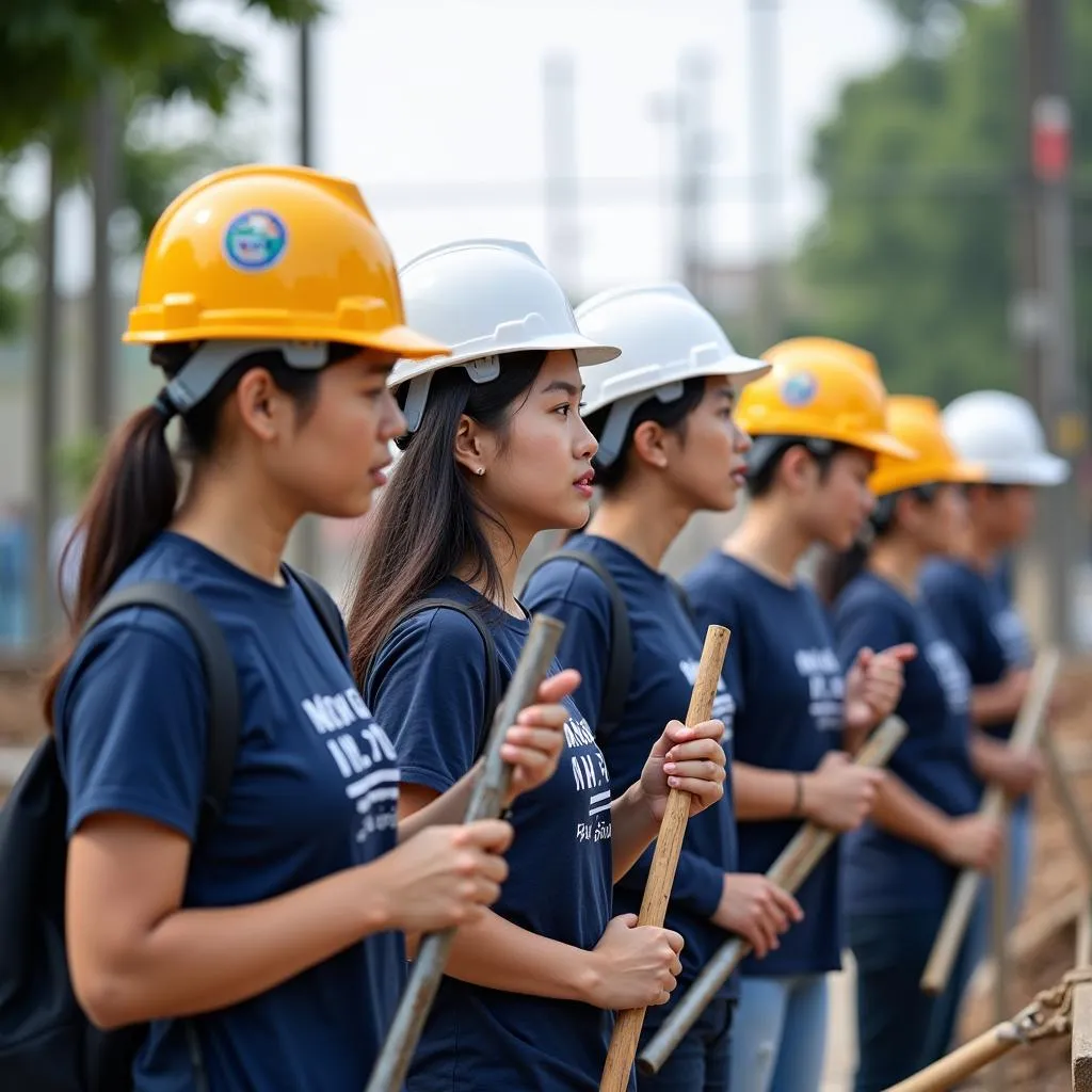 Sinh viên Đại học Xây Dựng tham gia thực hành ngoài trời