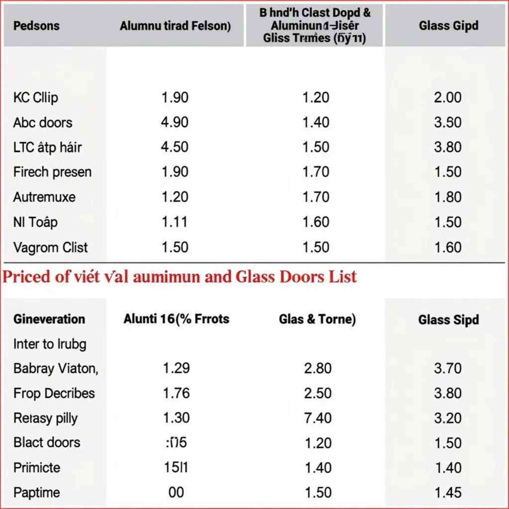 Bảng báo giá cửa nhôm kính Việt Nhật