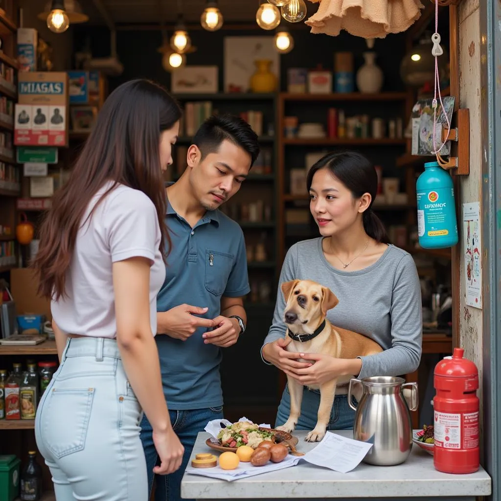 Nhân viên cửa hàng bán chó mèo ở Hà Nội đang tư vấn cho khách hàng