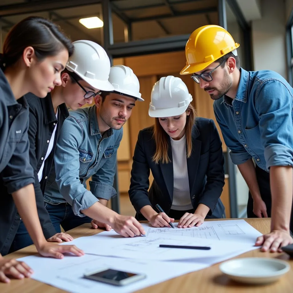 Engineers discussing a project