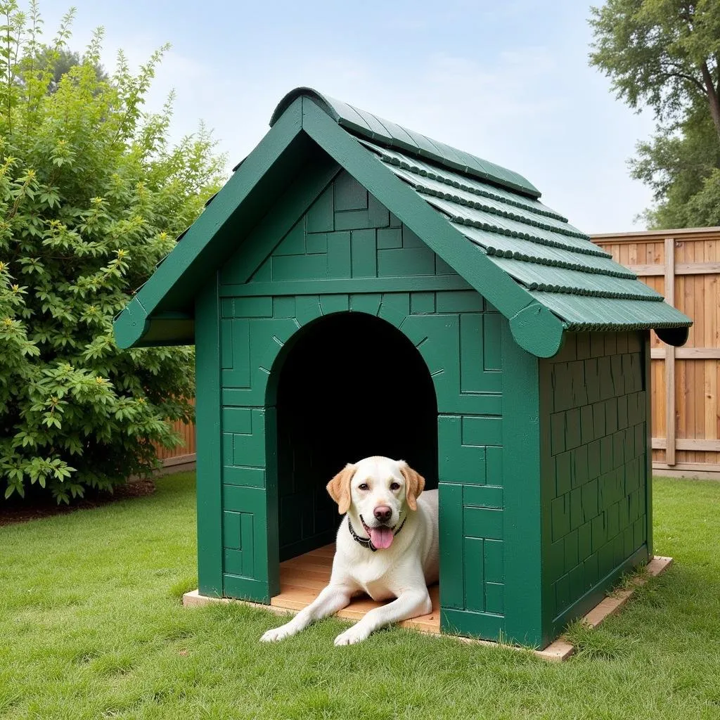 Doghouse xây dựng với mái ngói xanh