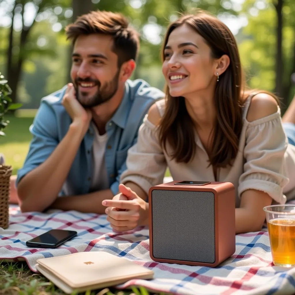 Cặp đôi nghe nhạc với loa bluetooth Xiaomi Square