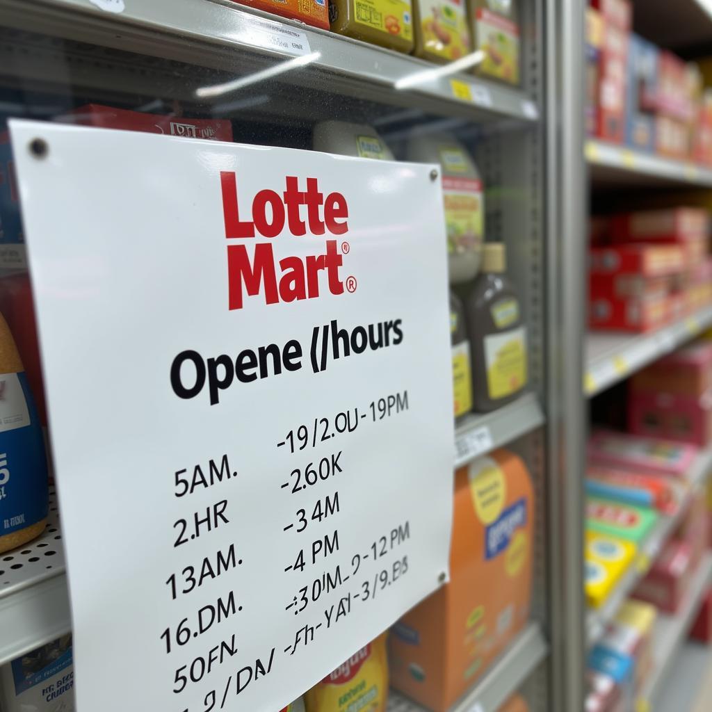 Biển hiệu Lotte Mart với giờ mở cửa