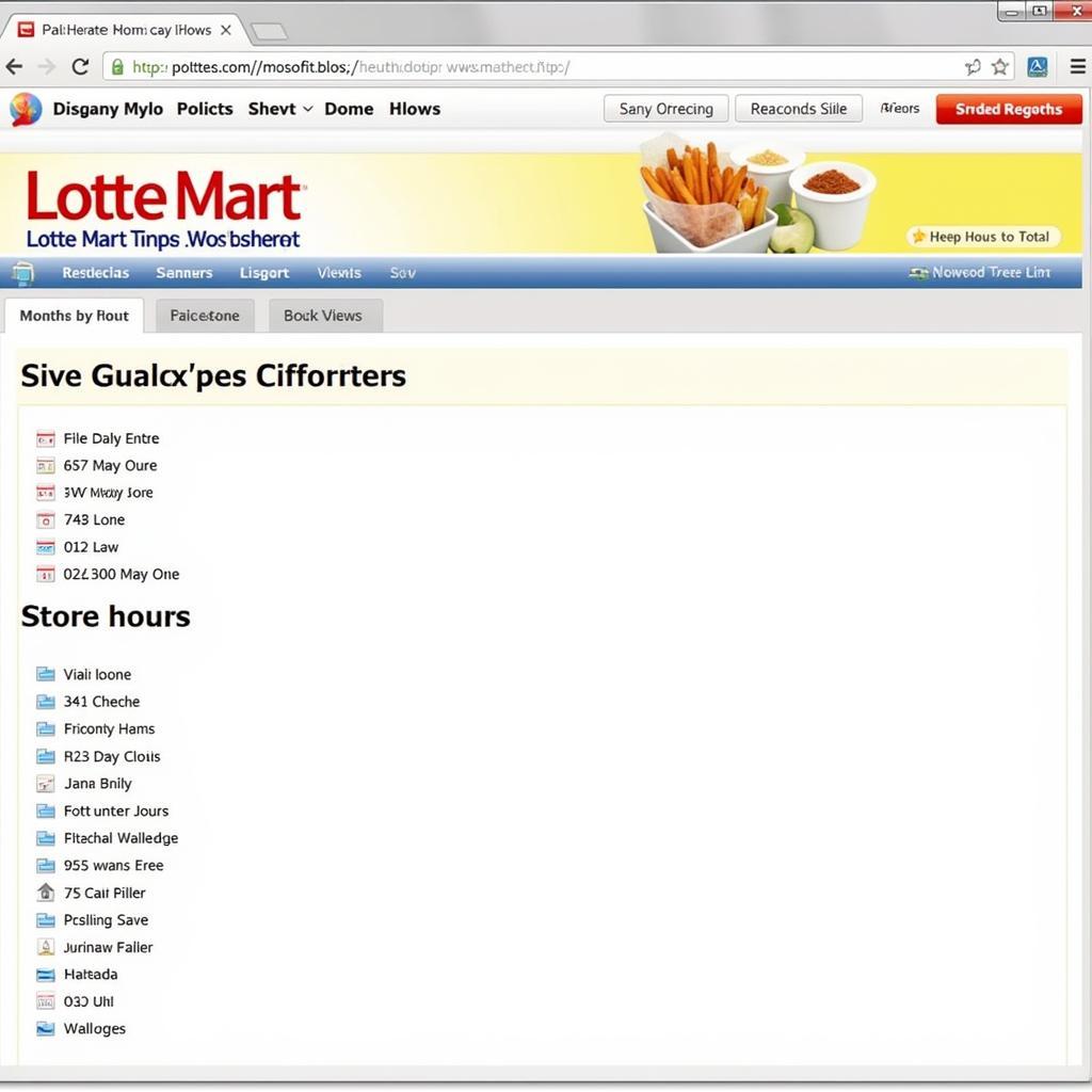 Website Lotte Mart hiển thị thông tin giờ mở cửa