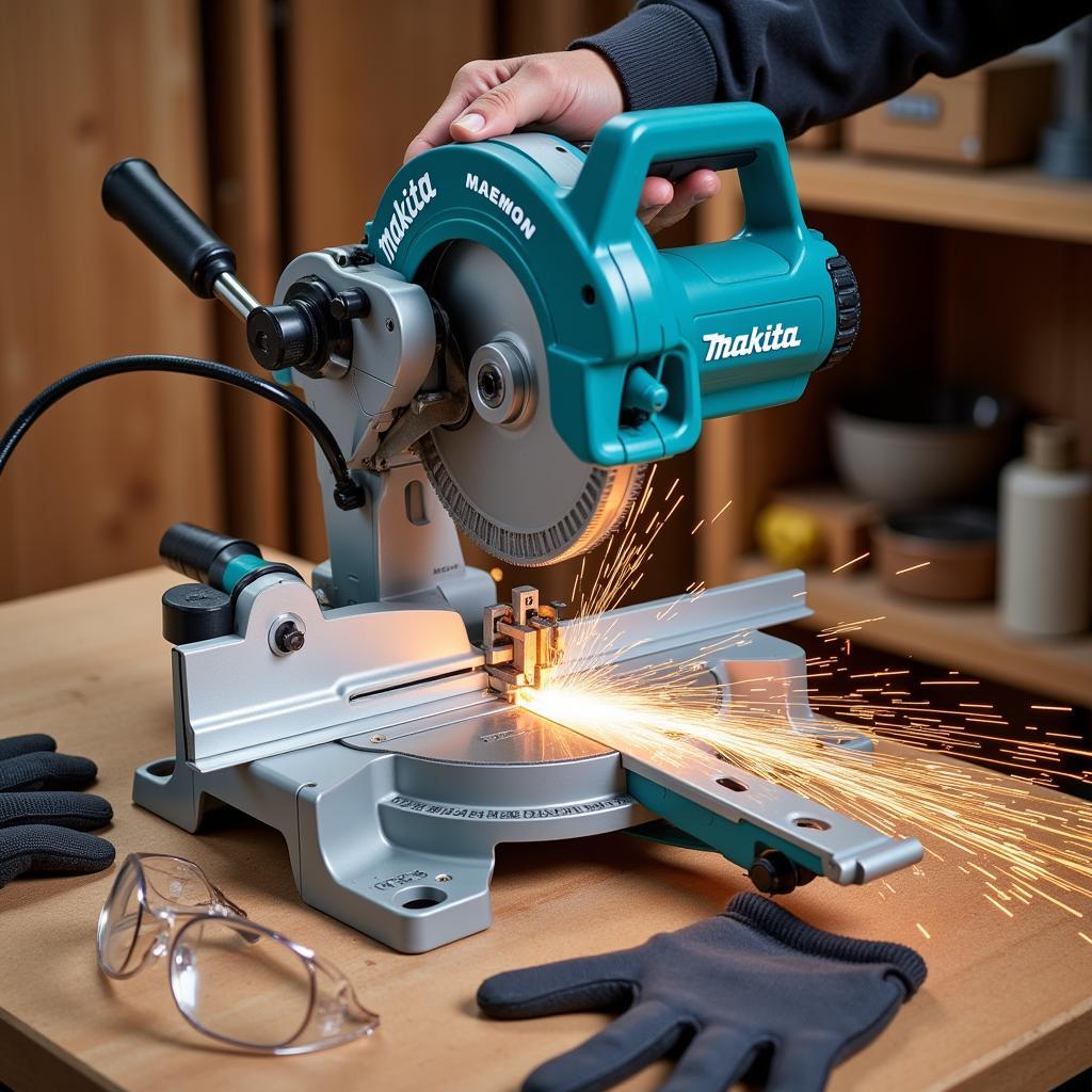 Máy cắt nhôm Makita LS1030 đang hoạt động