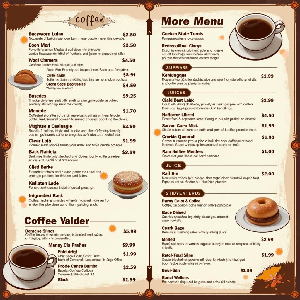 Menu quán cafe