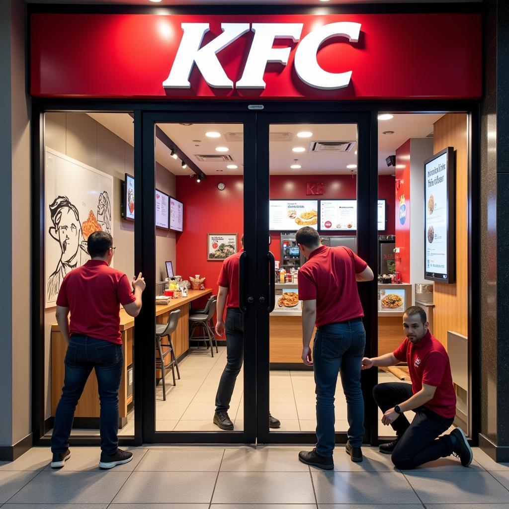 Nhôm Kính Hà Nội Giá Rẻ lắp đặt cửa cho cửa hàng KFC